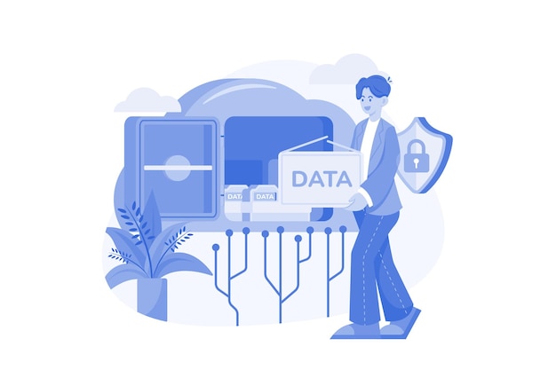 Vector cloud data center illustration concept on white background