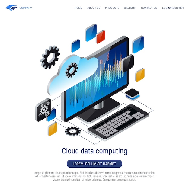 Cloud data computing 3d isometrische vector concept illustratie