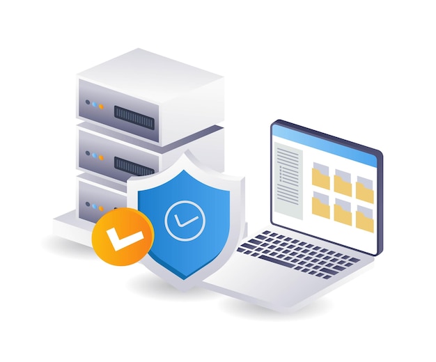 Cloud data server security infographic 3d illustration flat isometric