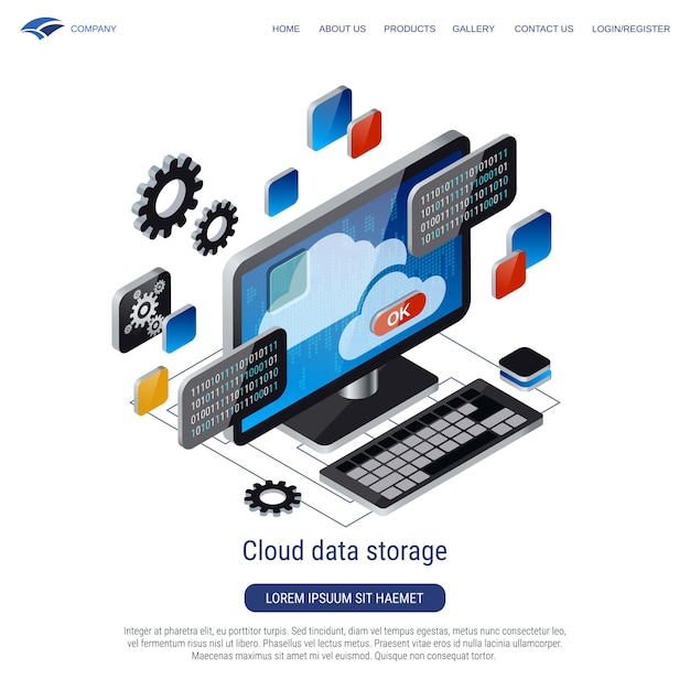 Cloud data storage 3d isometric vector concept illustration