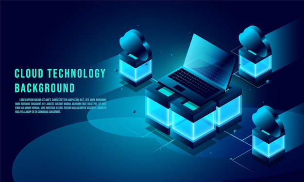 Cloud data storage 3d isometric  vector web template Cloud technology concept