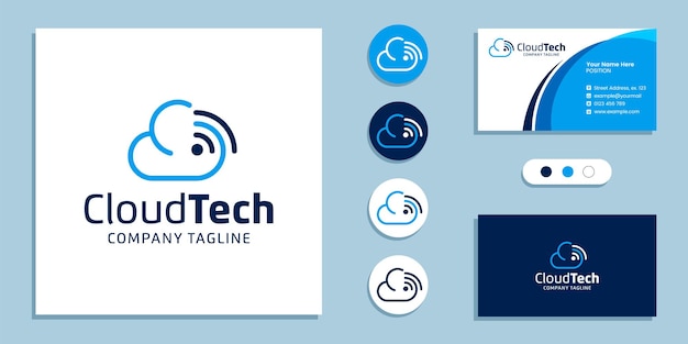 クラウドデータテクノロジーのロゴと名刺デザインのインスピレーションテンプレート