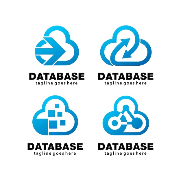 Vettore collezione di design del logo del database cloud