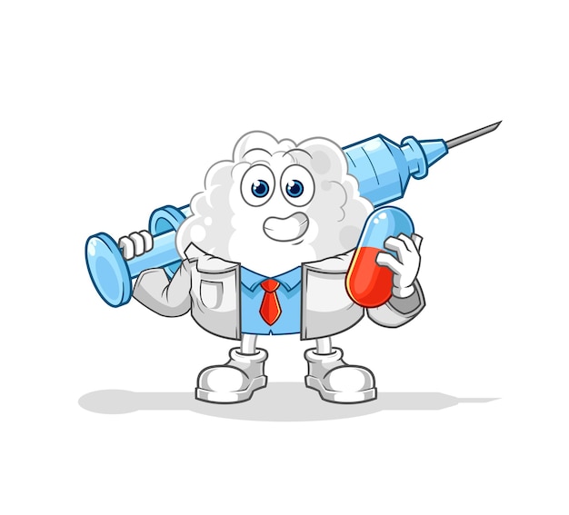 Cloud doctor holding medichine and injection