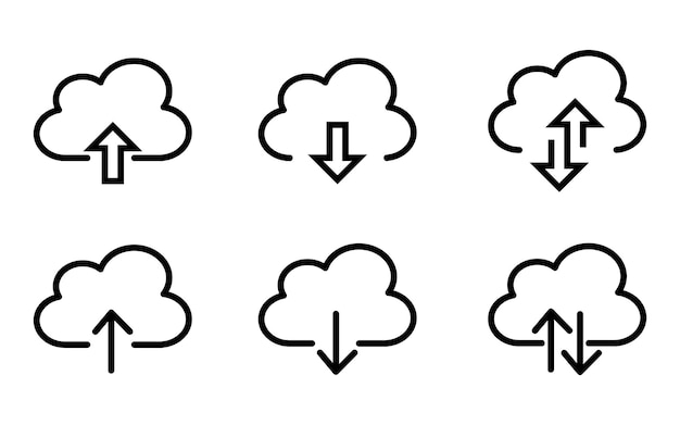 Cloud download en upload icon set Collectie wolk met pijl Lijn stijl Wolken met pijlen omhoog