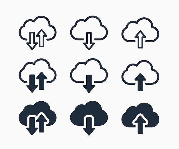 Cloud download and upload icon set and Cloud service symbol