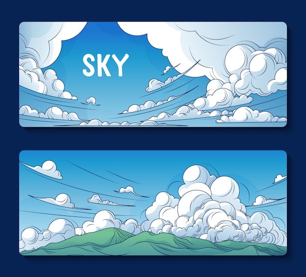 Cloud drawing hand drawn banner set