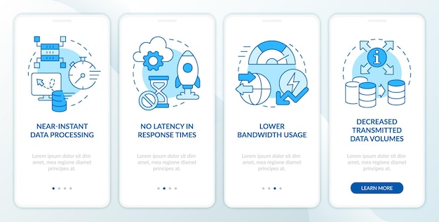 Cloud and edge tech innovations blue onboarding mobile app screen