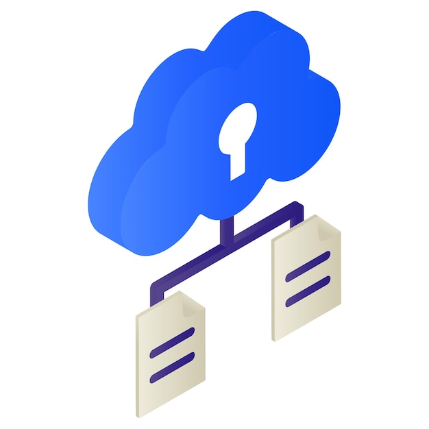 Cloud file secret e public key concetto isometrico crittografia dei dati progettazione vettoriale cloud computing