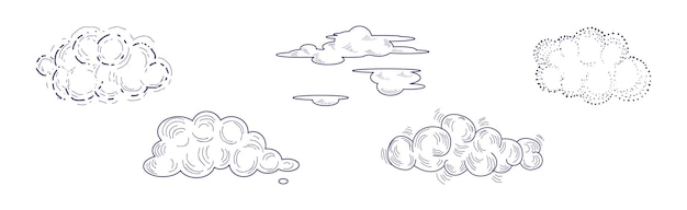 Vector cloud fluffy element hand drawn with pen vector set