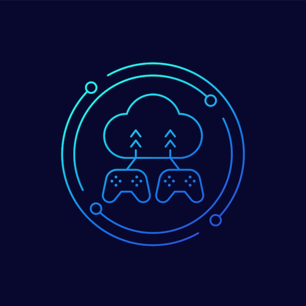 Vector cloud gaming icon with gamepads, linear design