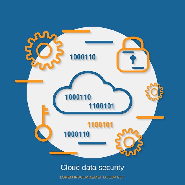 Cloud gegevensbeveiliging platte ontwerp stijl vector concept illustratie