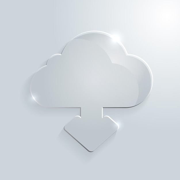 Cloud glass symbol with grey background and download arrow