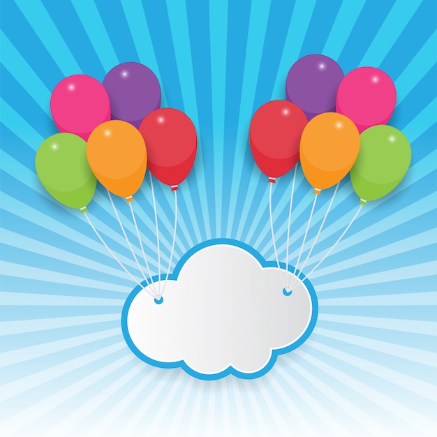 cloud held with colorful balloons