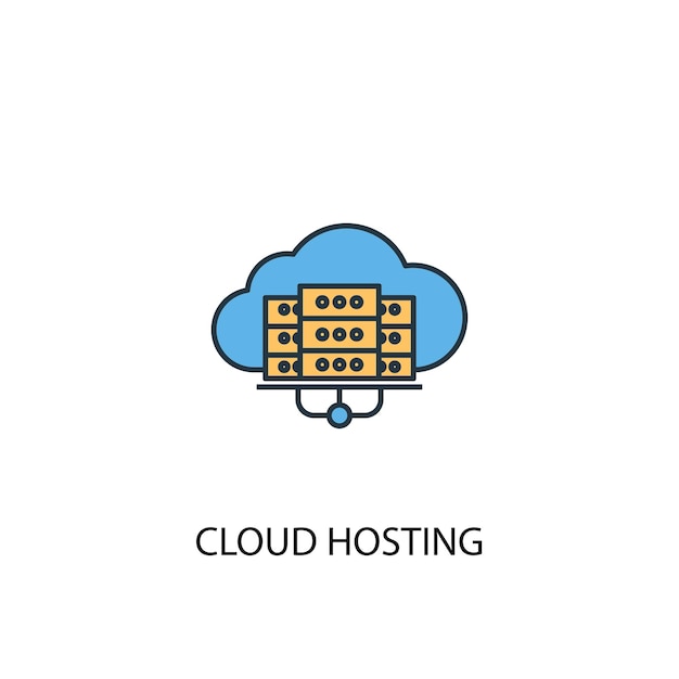 Concetto di cloud hosting 2 icona linea colorata. illustrazione semplice dell'elemento giallo e blu. design del simbolo del contorno del concetto di cloud hosting