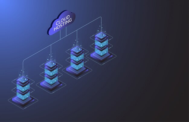 クラウドホスティング。インターネット機器業界。データ伝送技術