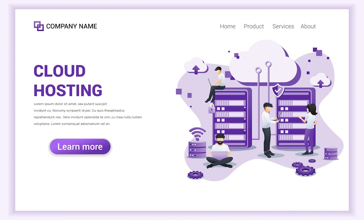 Vector cloud hosting-services, digitale opslag, datacenter-bestemmingspagina