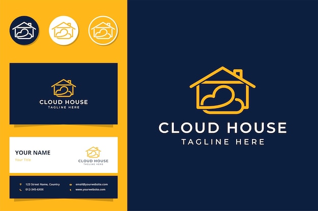 Cloud house line art logo design