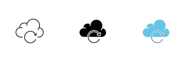 Cloud icon with cycle Process automation cloud storage of information Vector set of icons in line black and colorful styles isolated on white background