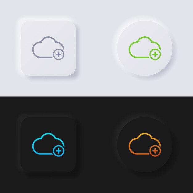 Cloud icon with plus symbol Multicolor neumorphism button soft UI Design for Web design Application UI and more Icon set Button Vector
