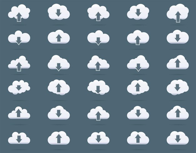 Icone nuvola imposta il pittogramma dell'illustrazione vettoriale