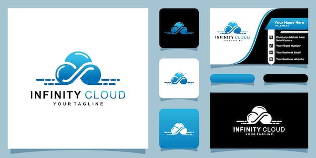 Cloud infinity database logo vector and business card premium vector