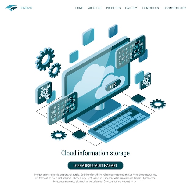 Cloud informatie opslag externe server platte 3D isometrische vector concept illustratie