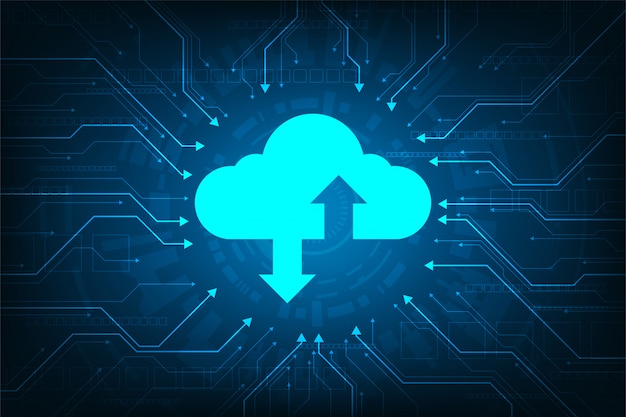 Vector cloud interface that shows data uploading to the internet.