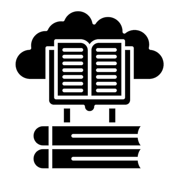 Cloud Library Glyph Solid Black Illustration