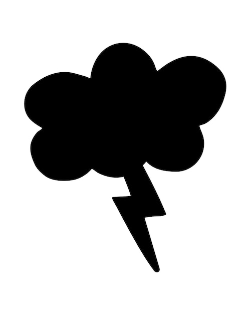 Vettore nuvola e fulmine dipinto a mano con pennello icona di nuvola e tuono isolata su sfondo bianco illustrazione vettoriale