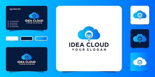 Cloud logo with light bulb logo and business card design