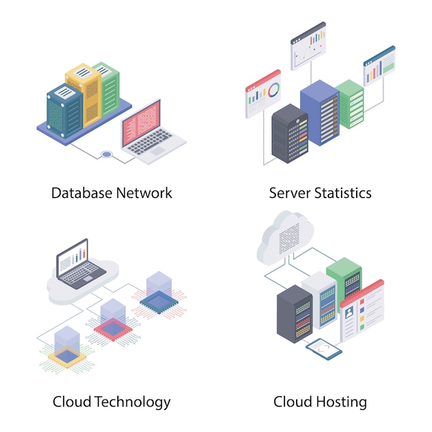  Cloud Network Isometric Icons 