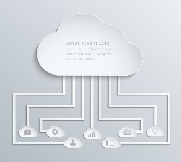 Vettore rete cloud con icone, infografiche economiche cartacee