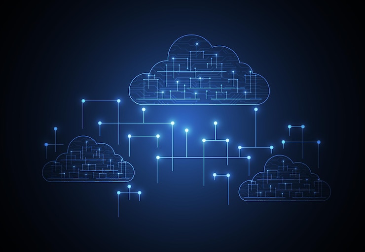 Vector cloud networking computing concept design digital data transform download and upload