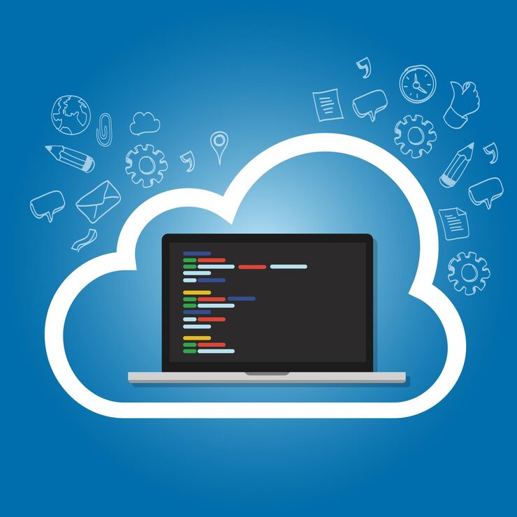 Vector cloud online coding repository on the cloud internet web development programming line of code