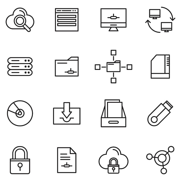 Cloud opslag icon pack, overzicht pictogramstijl