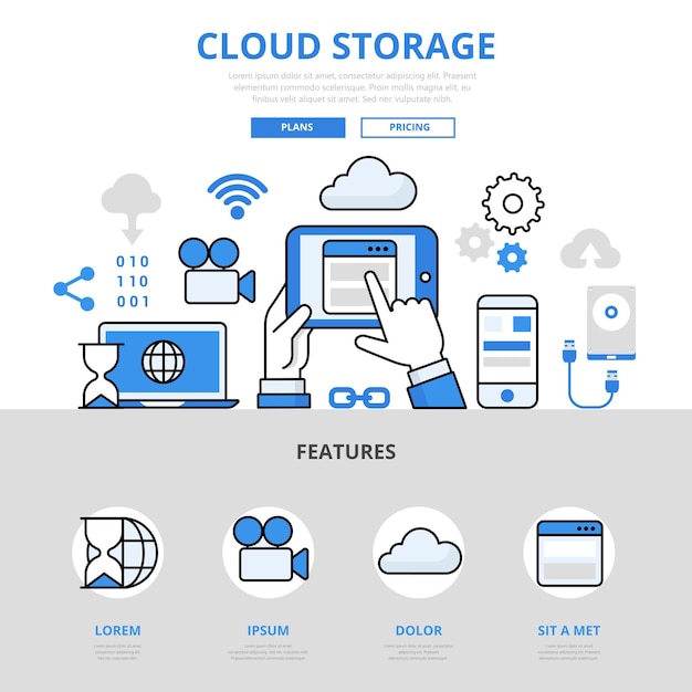 Cloud opslag mobiele app concept platte lijnstijl.