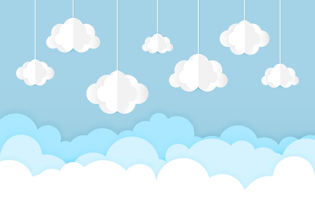 Cloud paper cut sun day blue sky flat illustration