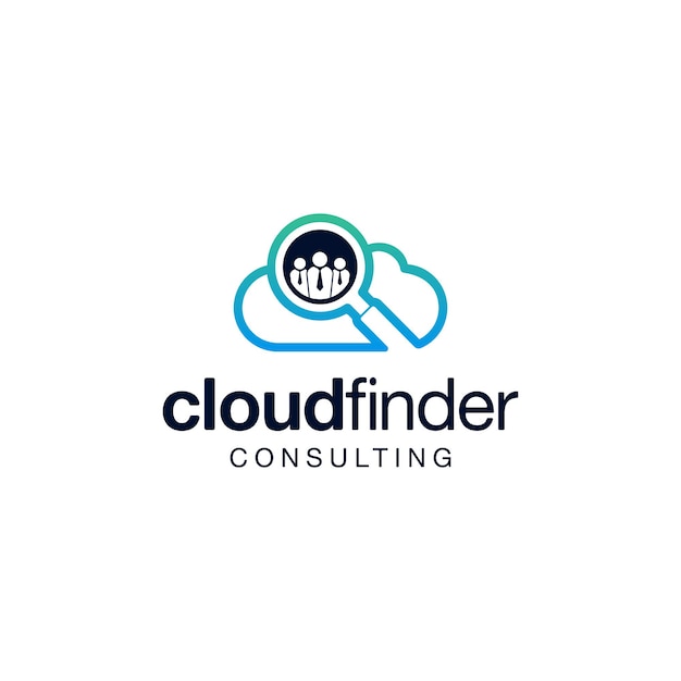Cloud People with Magnifying Glass Job Search Recruitment Logo Design Inspiration