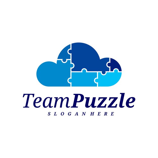 Векторный шаблон логотипа Cloud Puzzle. Векторная метка иллюстрации головоломки. Креативная концепция дизайна иконок.