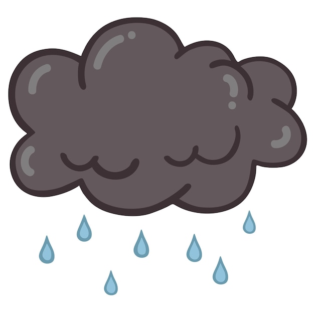 Vector cloud rain grey dark raindrop drawing doodle vector illustration icon