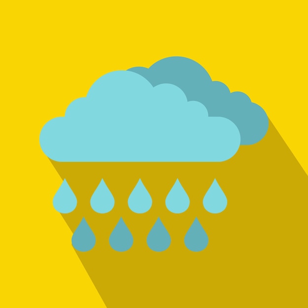 Vector cloud and rain icon in flat style on a yellow background