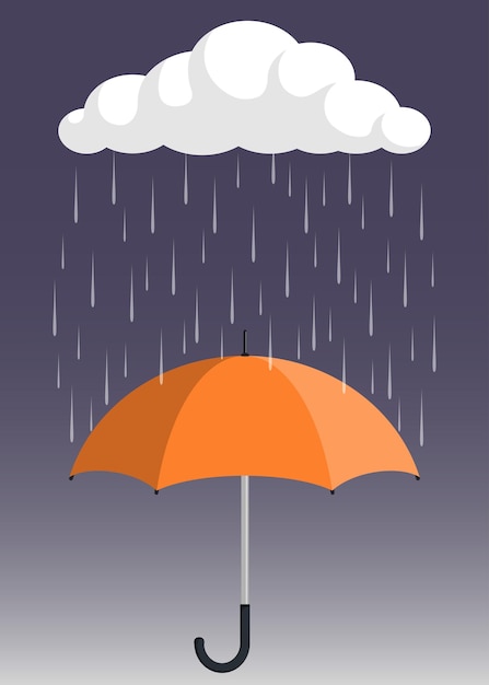 Cloud rain and opened umbrella in the rain Flat style vector illustration