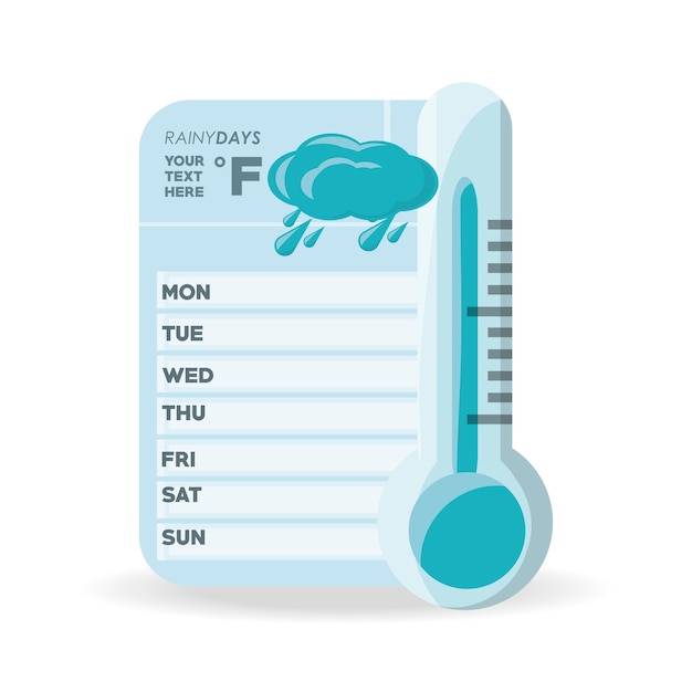 Cloud rain and thermometer of weather calendar 