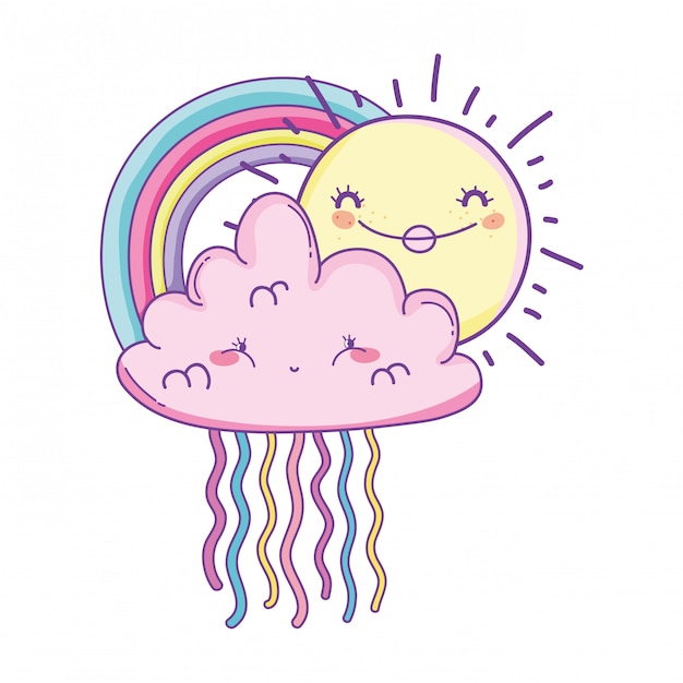 Cartone animato nuvola e arcobaleno