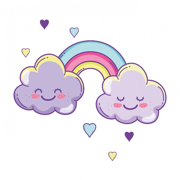 Vector cloud and rainbow cute cartoon