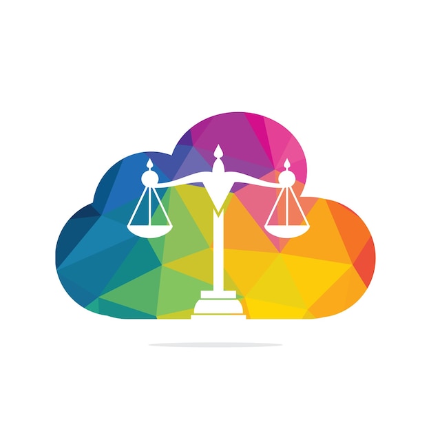 Vector cloud and scale of justice logo design