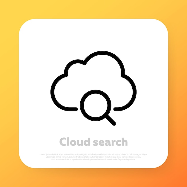 クラウド検索アイコン。クラウド検索サービスサーバー。ビジネスと広告のベクトル線アイコン。