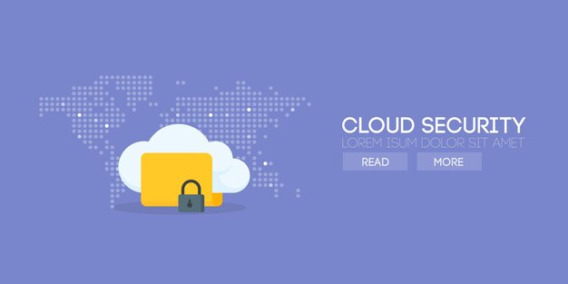 Cloud security banner concept. Map background. Vector illustration