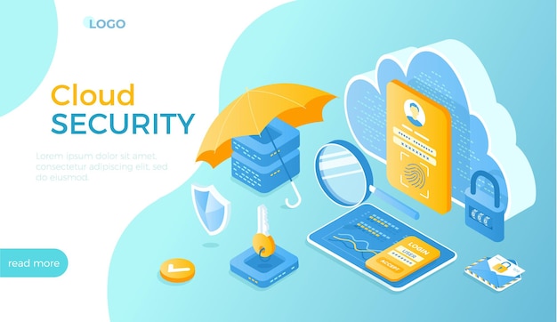 Vector cloud security data protecting safe hosting service authorization identification secure backup